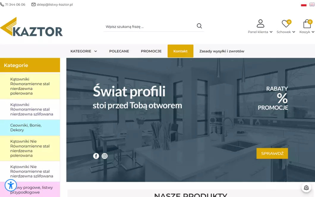 Listwy producent | Kaztor - zrzut ekranu