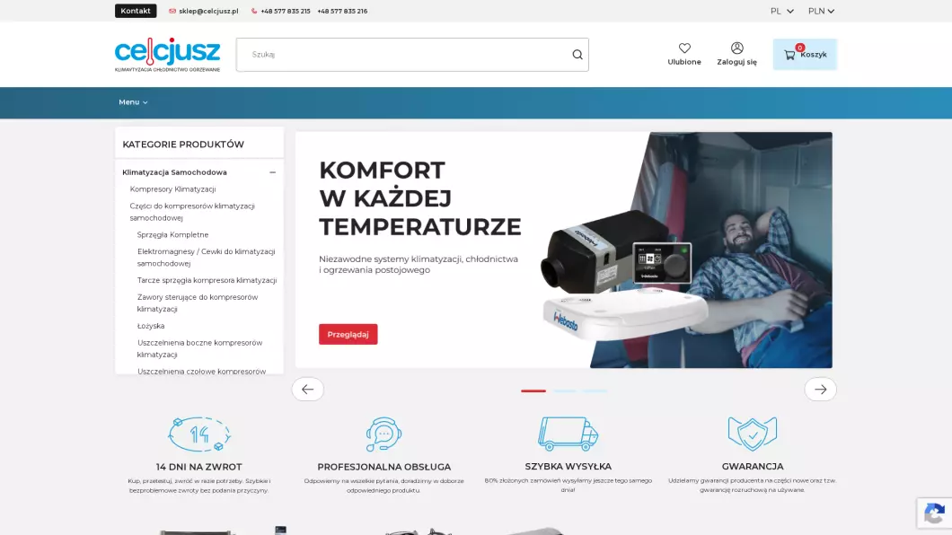 Części do klimatyzacji samochodowej | Sklep internetowy Sklepcelcjusz.pl - zrzut ekranu