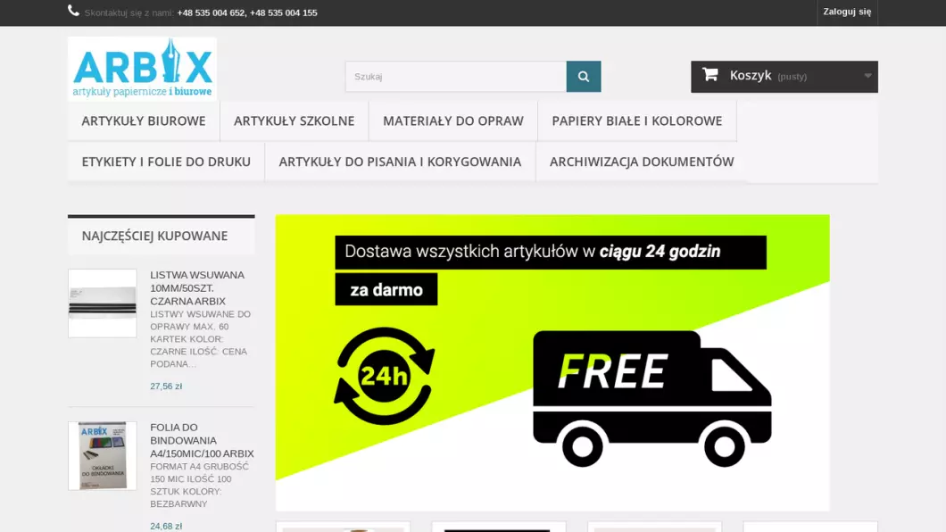 Hurtownia artykułów biurowych i papierniczych Poznań | ARBIX - zrzut ekranu