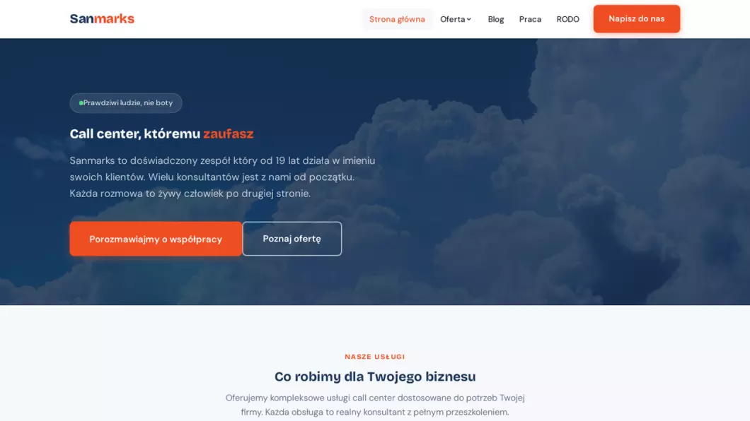 Sanmarks  - Usługi call center - zrzut ekranu